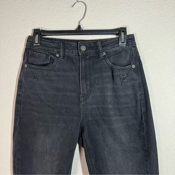 American Eagle Black High Rise‎ Distressed Mom Jeans Women's Size 2 Short - Picture 4 of 8